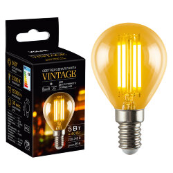LED-G45-5W-AMBER-E14-VLF Лампа светодиодная Vintage, Форма шар, янтарная колба, Картон, TM Volpe