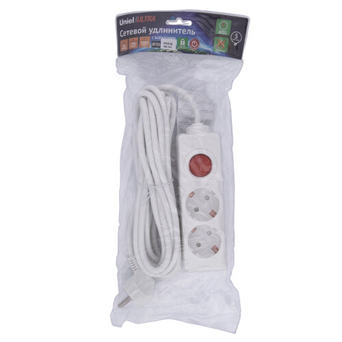S-GCU2-5B WHITE Удлинитель серии Ultra, шнур 5м., 2 гнезда, 16A, с-з, Белый, TM Uniel - фото 5