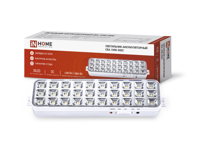 Светильник светодиодный аварийный СБА 1098-30DC 30 LED 1.2Ah lithium battery DC IN HOME - Фото