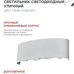 Светильник уличный светодиодный ДБУ TWIN-1030WH 10Вт 3000К IP54 белый IN HOME