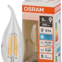 Лампа светодиодная филаментная 5W/6500K (=60W) E14 | Свеча на ветру | LED STAR 5Y FILAMENT | - OSRAM