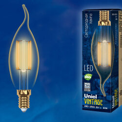 LED-CW35-5W-GOLDEN-E14 GLV21GO Лампа светодиодная Vintage, Форма свеча на ветру, золотистая колба