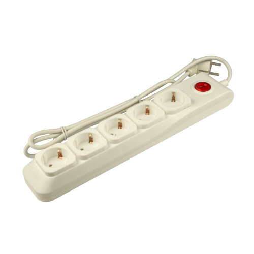 S-GSL5-3 IVORY Cетевой фильтр серии Lux, 3м Пвс 3x0.75, 5 гнезд, с-з, 10А, Защита от перенапряжения, короткого замыкания. - фото 1