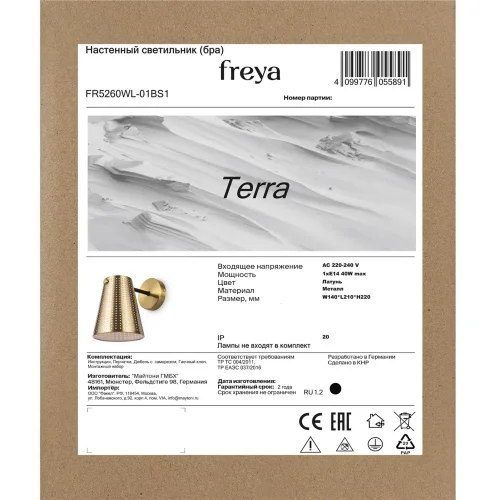 Настенный светильник (бра) FR5260WL-01BS1 Терра / Terra E14x1 (Латунь) FR5260WL-01BS1 - фото 3