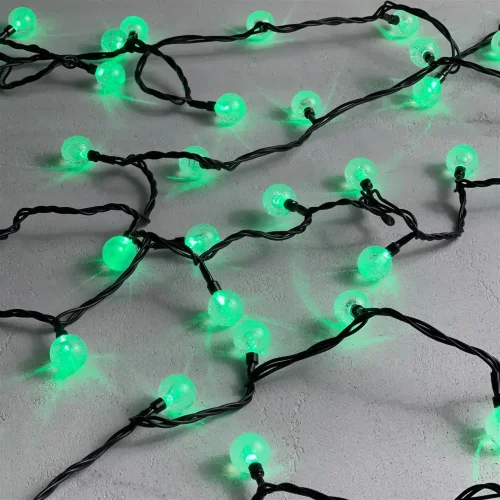 Гирлянда «Шарики» 10м Зеленая 220В, Диаметр Шарика 23мм, 100 LED, Провод Черный Каучук 2,3мм, IP54. Фото 3.