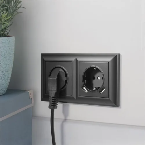 Розетка с заземлением, шторками и USBх2 (черный матовый) W1171508 - фото 5