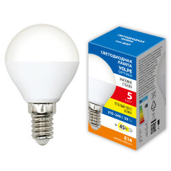 LED-G45-5W-3000K-E14-FR-SLS Лампа светодиодная, Форма шар, матовая, Теплый белый свет 3000K