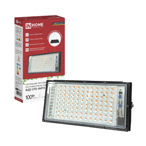 Прожектор светодиодный ФДО STD-ФИТО красно-синий спектр 100Вт IP65 черный IN HOME - Фото