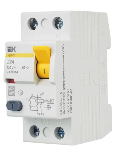 Выключатель дифференциального тока (УЗО) 2п 32А 30мА тип A ВД1-63 KARAT IEK MDV11-2-032-030 - фото 8