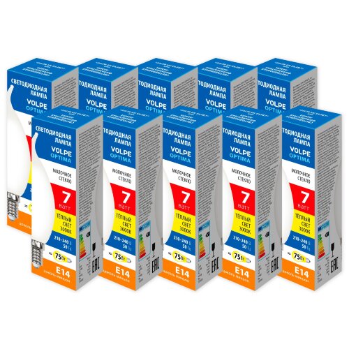 LED-CW35-7W-3000K-E14-FR-SLF SET10 Лампа светодиодная, Форма свеча на ветру, матовая, Серия Optima Филамент, Теплый белый свет 3000К, Упаковка 10 штук - фото 1