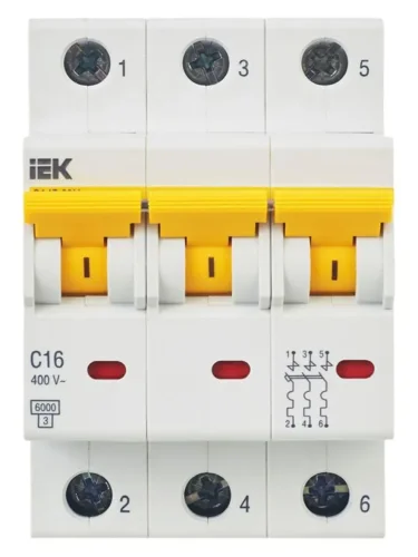 Выключатель автоматический модульный 3п C 16А 6кА ВА47-60M KARAT IEK MVA31-3-016-C - фото 2