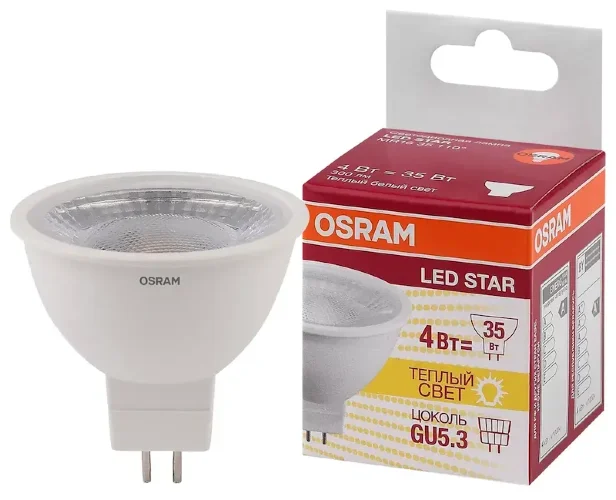 Лампа светодиодная MR16 4W/3000K (=35W) 110° 230V GU5.3 | LED Star 2Y | - OSRAM. Фото 2
