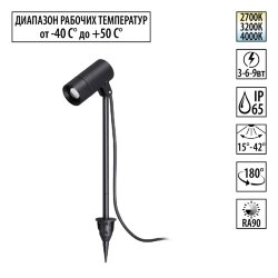 Светильник грунтовый светодиодный с переключателем цветовой температуры и мощности «Novotech» 359713, серия: LANDSCAPE