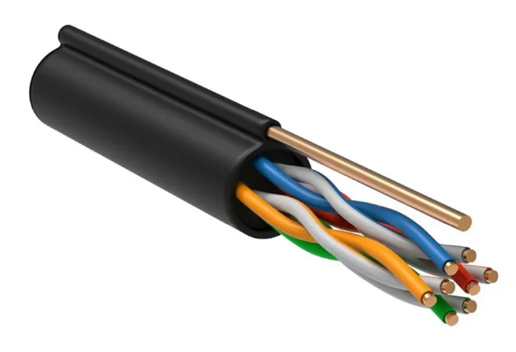 Кабель витая пара F/UTP кат.5E 4х2х24AWG solid CU LDPE Outdoor трос черн. (м) GENERICA BC3-C5E04-359-305-G - фото
