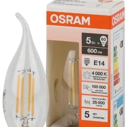 Лампа светодиодная филаментная 5W/4000K (=60W) E14 | Свеча на ветру | LED STAR 5Y FILAMENT | - OSRAM