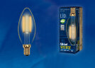LED-C35-5W/GOLDEN/E14 GLV21GO Лампа светодиодная Vintage. Форма «свеча», золотистая колба - фото