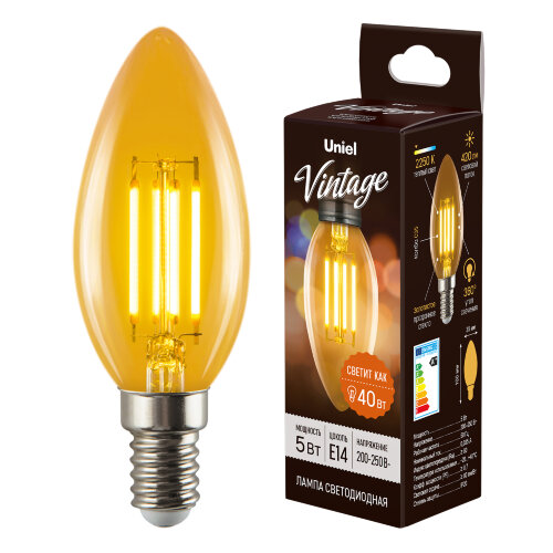 LED-C35-5W-GOLDEN-E14 GLV21GO Лампа светодиодная Vintage, Форма свеча, золотистая колба - фото 4