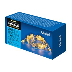 ULD-S1900-020-STB-2AA WARM WHITE IP20 STARS MINI Гирлянда светодиодная на батарейках 2AA не в-к, Звездочки мини, 1.9м, 20 светодиодов, Теплый белый свет, Провод прозрачный, TM Uniel