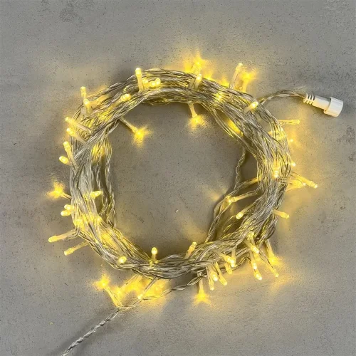 Гирлянда Нить 10м Золотой 24В, 100 LED, Провод Прозрачный ПВХ, IP54. Фото 1.