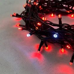 Гирлянда Нить 10м Красная с Мерцанием Белого Диода 24В, 100 LED, Провод Черный ПВХ, IP54