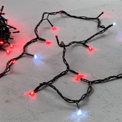 Гирлянда Нить 10м Красная с Мерцанием Белого Диода 24В, 100 LED, Провод Черный ПВХ, IP54