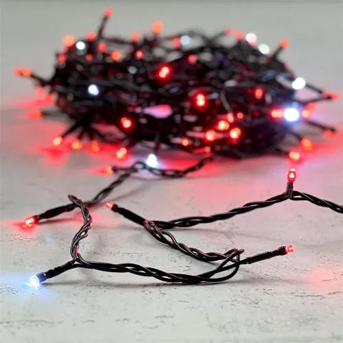 Гирлянда Нить 10м Красная с Мерцанием Белого Диода 24В, 100 LED, Провод Черный ПВХ, IP54. Фото 6.