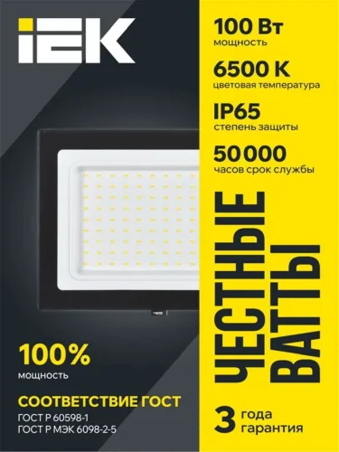 Прожектор светодиодный СДО 06-100 6500К IP65 черн. IEK LPDO601-100-65-K02 - фото 2