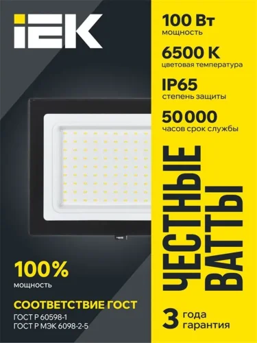 Прожектор светодиодный СДО 06-100 6500К IP65 черн. IEK LPDO601-100-65-K02 - фото 3