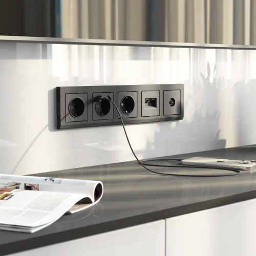 Накладка для двойной розетки Еthernet RJ-45 (графит матовый) W1191164 - фото 4