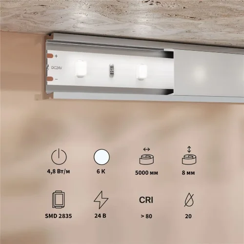 Светодиодная лента Base 24В 2835 4,8Вт/м 6000K 5м IP 20 201167 (Белый) - фото 3