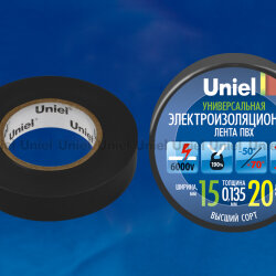 UIT-135P 20-15-01 BLK Изоляционная лента Uniel 20м, 15мм, 0.135мм, 1шт, цвет Черный