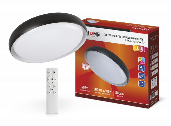 Светильник светодиодный COMFORT LUNA 60Вт 230В 3000-6500K 4800Лм 500х110мм c пультом ДУ IN HOME - Фото
