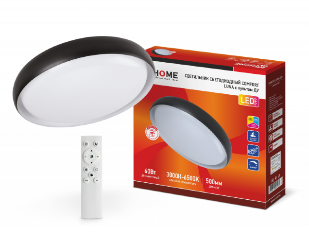 Светильник светодиодный COMFORT LUNA 60Вт 230В 3000-6500K 4800Лм 500х110мм c пультом ДУ IN HOME - Фото 8