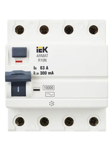 Выключатель дифференциального тока (УЗО) 4п 63А 300мА тип AC ВДТ R10N ARMAT IEK AR-R10N-4-063C300 - фото 2