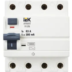 Выключатель дифференциального тока (УЗО) 4п 63А 300мА тип AC ВДТ R10N ARMAT IEK AR-R10N-4-063C300