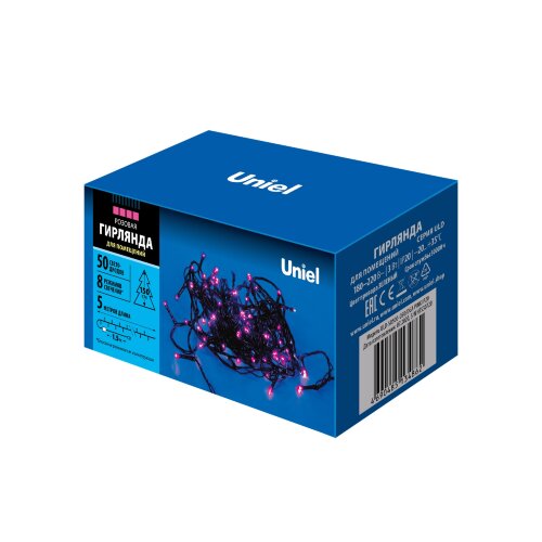 ULD-S0500-050-DGA PINK IP20 Гирлянда светодиодная, 5м, 50 светодиодов, Розовый свет, Провод зеленый - фото 9