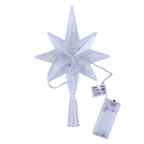 ULD-H1525-009-STB-2AA WARM WHITE STAR-5 Украшение светодиодное для ёлки Звезда-5 на батарейках 2АА не в-к, 15x25 см, 9 светодиодов, Теплый белый свет, Прозрачный провод, TM Uniel - фото 3