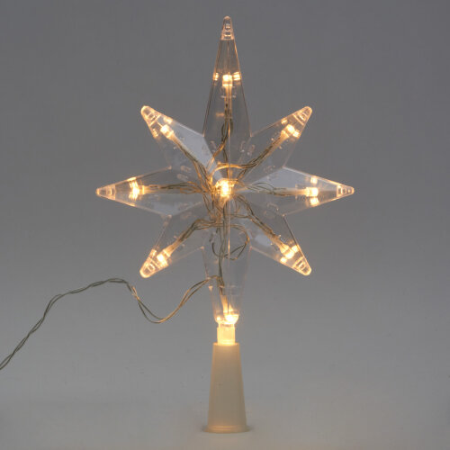 ULD-H1525-009-STB-2AA WARM WHITE STAR-5 Украшение светодиодное для ёлки Звезда-5 на батарейках 2АА не в-к, 15x25 см, 9 светодиодов, Теплый белый свет, Прозрачный провод, TM Uniel - фото 4
