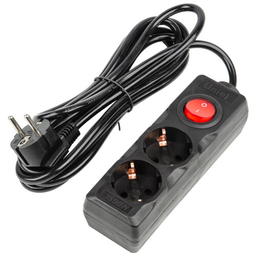 S-GCU2-3B BLACK Удлинитель серии Ultra, шнур 3м., 2 гнезда, 16A, с-з, Черный, TM Uniel - фото 1