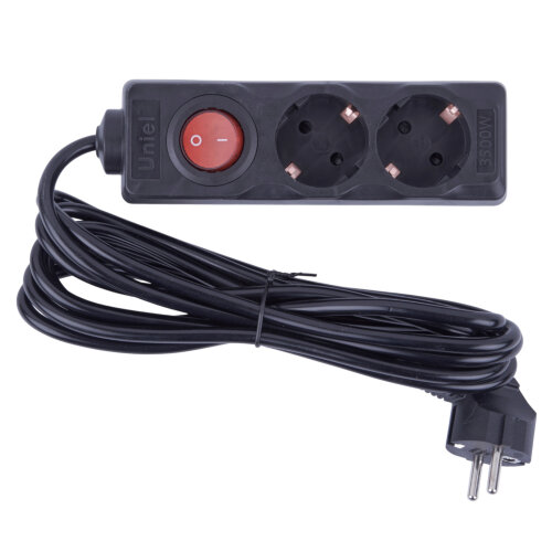 S-GCU2-3B BLACK Удлинитель серии Ultra, шнур 3м., 2 гнезда, 16A, с-з, Черный, TM Uniel - фото 4