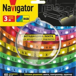 Лента светодиодная 95 145 NLS-SET-03 RGB 3м 60шт/м адаптер 1м IP20 Navigator 95145