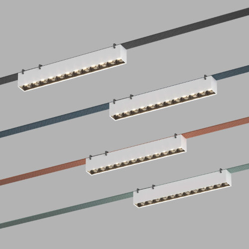 DK5571-WB Cветильник для трека-ремня Belty, серия Grill, со светодиодом, L323*W40*H45мм, 48V DC, 12W, RA90, 24°, 3000K, IP20, белый с черным, алюминий. Фото 2