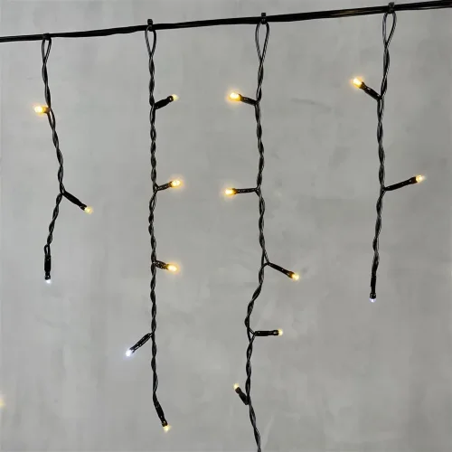 Гирлянда Бахрома 3,1 x 0,5 м Тепло-Белая с Мерцанием Белого Диода 220В, 150 LED, Провод Черный ПВХ, IP54. Фото 2.