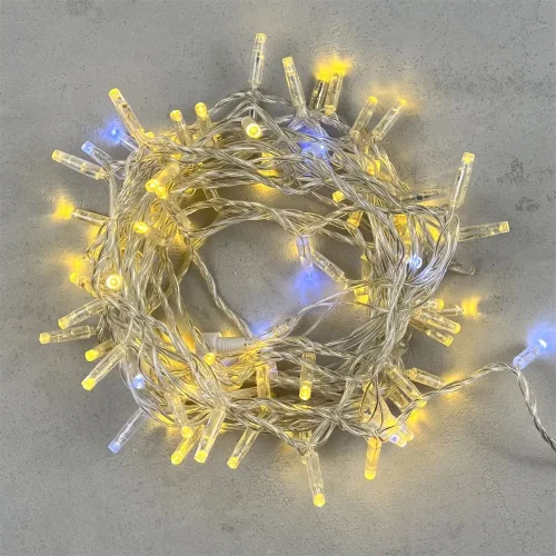Гирлянда Нить с Колпачком 10м Золотой с Мерцанием Белого Диода 24В, 100 LED, Провод Прозрачный ПВХ, IP65. Фото 1.