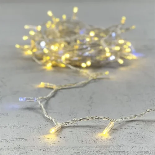 Гирлянда Нить с Колпачком 10м Золотой с Мерцанием Белого Диода 24В, 100 LED, Провод Прозрачный ПВХ, IP65. Фото 6.