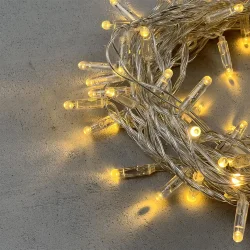 Гирлянда Нить с Колпачком 10м Тепло-Белая 24В, 100 LED, Провод Прозрачный ПВХ, IP65