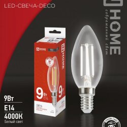 Лампа светодиодная LED-СВЕЧА-deco 9Вт 230В Е14 4000К 1040Лм прозрачная IN HOME