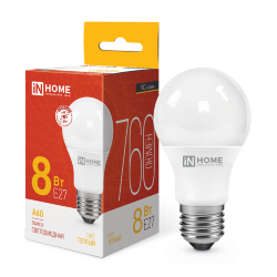 Лампа светодиодная LED-A60-VC 8Вт 230В Е27 3000К 760Лм IN HOME