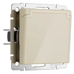 Розетка влагозащ. с зазем. с защит. крышкой и шторками (айвори акрил) W1171243