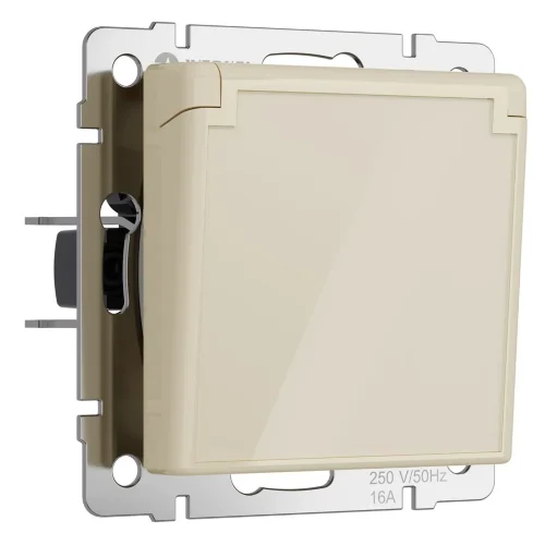 Розетка влагозащ. с зазем. с защит. крышкой и шторками (айвори акрил) W1171243 - фото